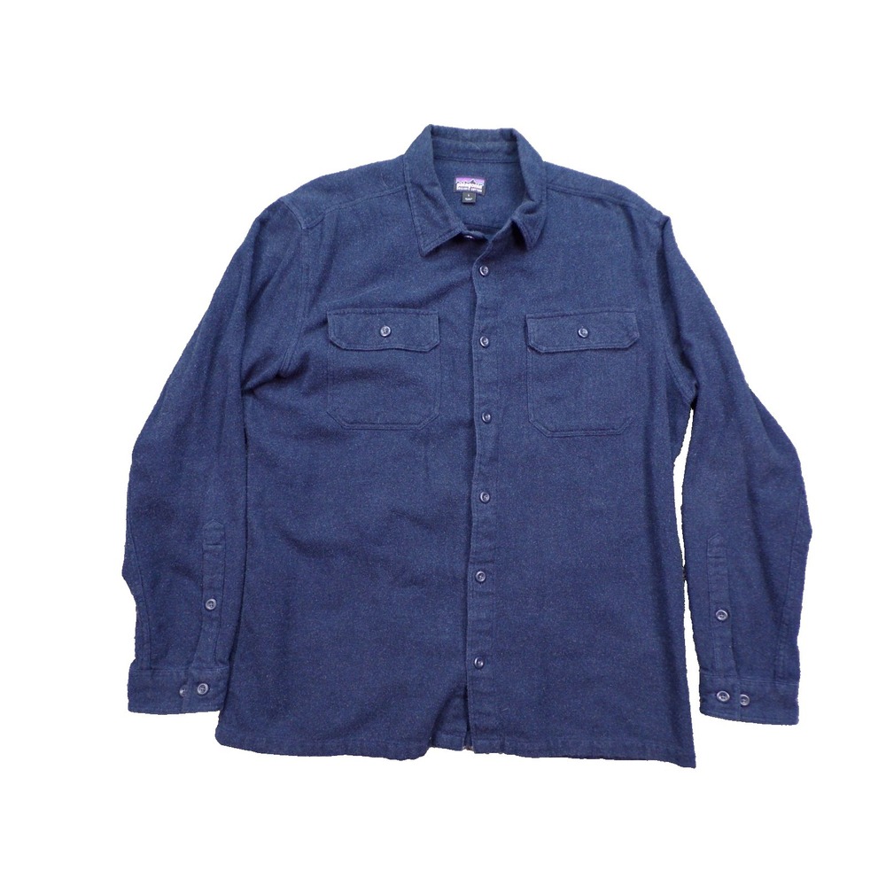 Patagonia Men's Button Down Shirt Size L Blue Organic Flannel Cotton Minimalist